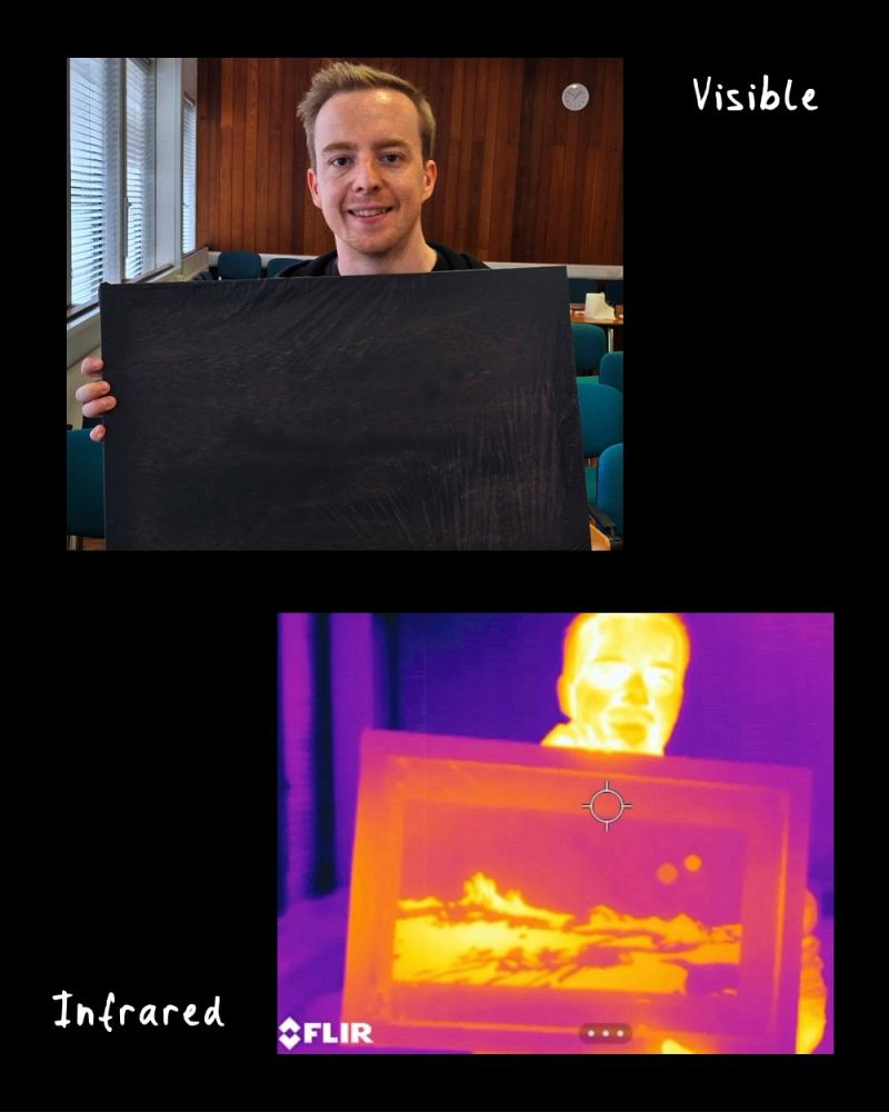 A MoSAIC artwork shown in visible light and revealed in infrared.